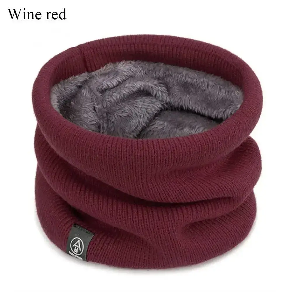 Schal Damen in Grau als gestrickter Rundschal mit Innenfutter – Weinrot