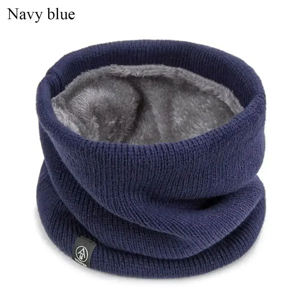 Schal Damen in Grau als gestrickter Rundschal mit Innenfutter – Marineblau