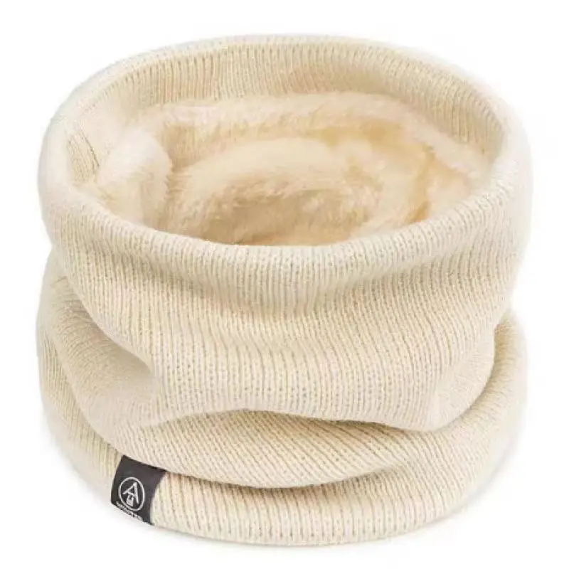 Schal Damen in Grau als gestrickter Rundschal mit Innenfutter – Creme